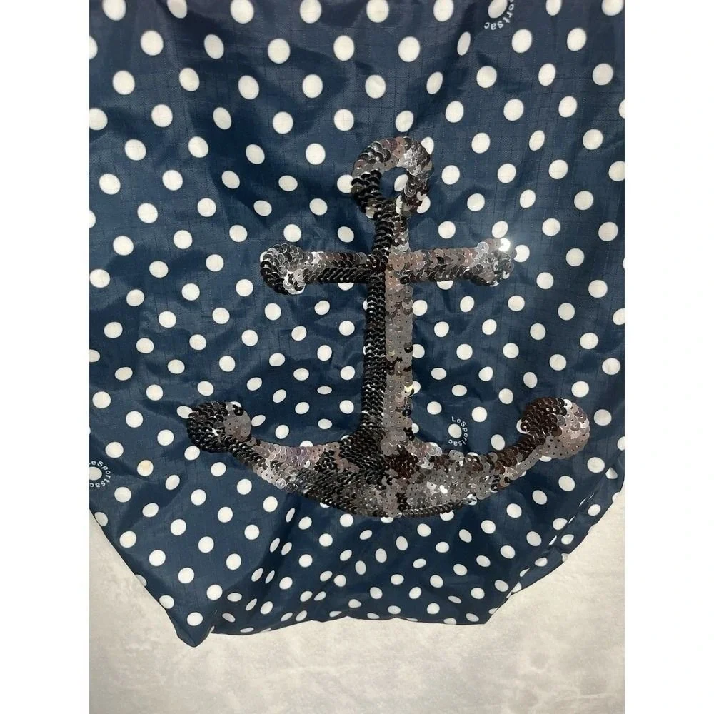 LeSportsac Tote Bag‎ Polka Dots Anchor Sequins Navy Red White Beach Nautical Zip